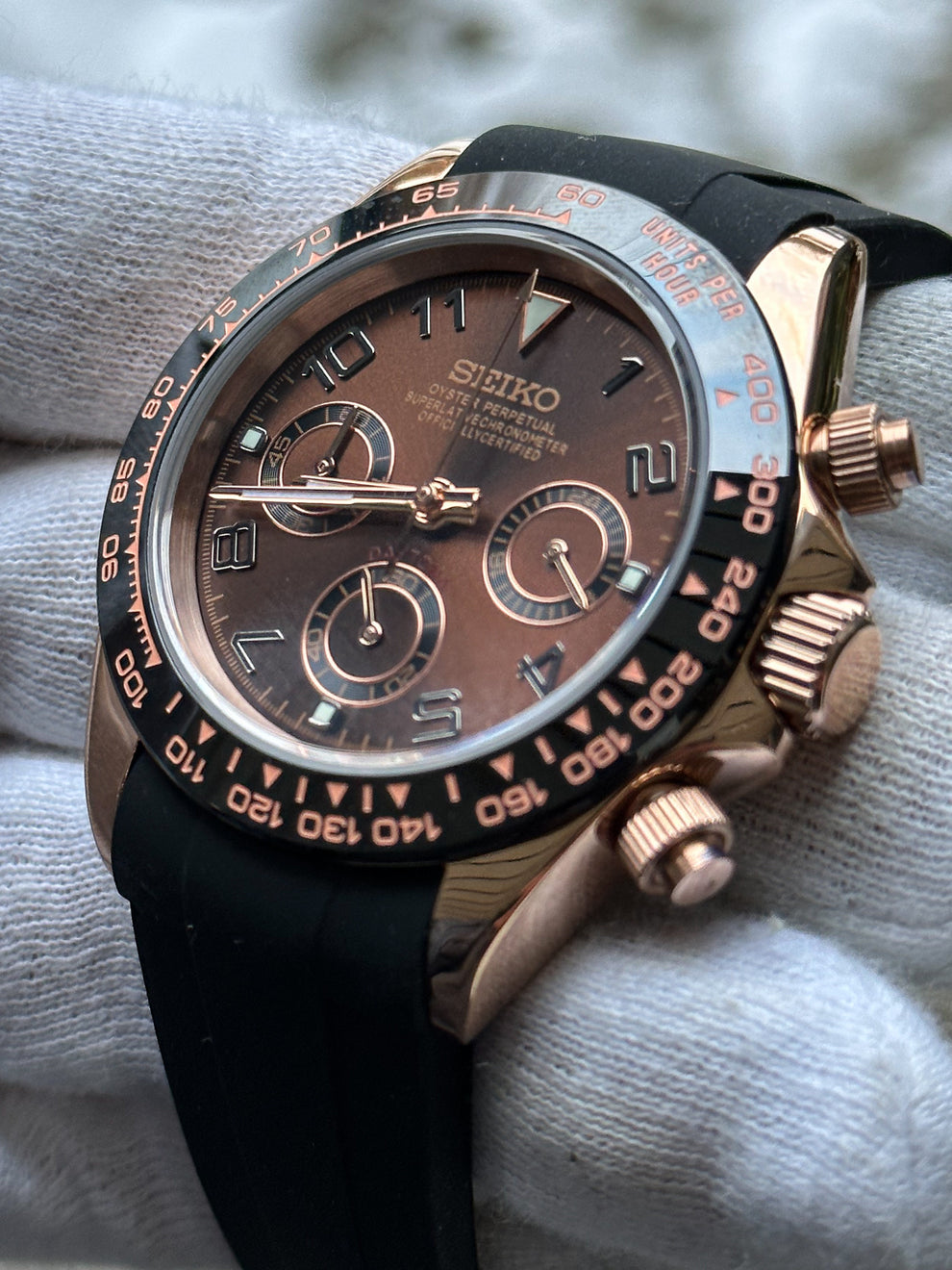 SEIKTONA | Black Rubber Black RoseGold Numbers - 40mm