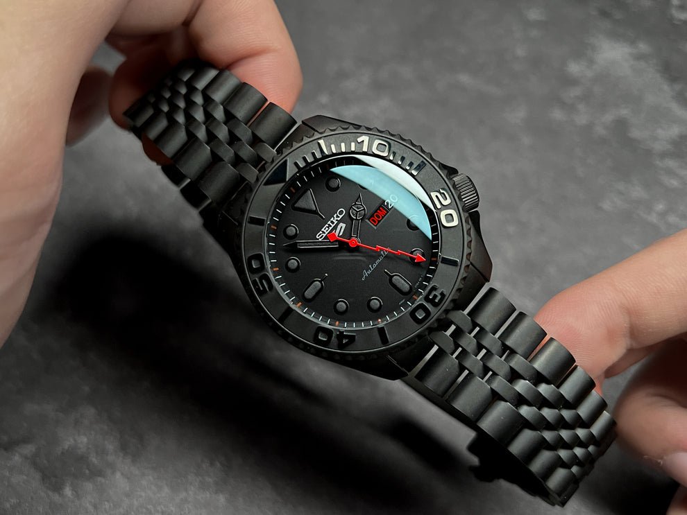hand-assembled blackout seiko mod yachtmaster style by MedoMods