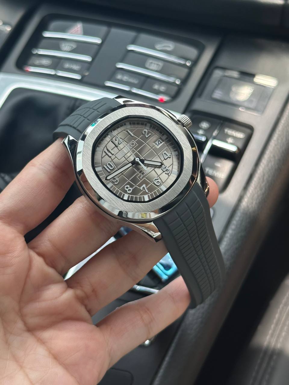 black nautilus seiko mod on wrist rubber strap