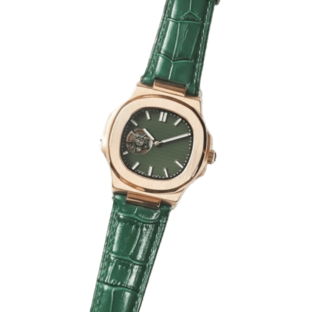 Seiko mod nautiko rose gold automatic watch with green dial and open heart window